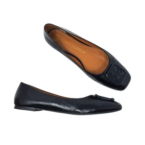 Tory Burch Georgia Ballet Wrinkle Calf Leather Perfect Black 86721 Size US 6  - Picture 1 of 11