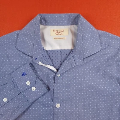 Penguin Men's Heritage Slim Button-Up Long Sleeve Shirt Blue Geo Size 14.5-32/33 - Image 1 of 4