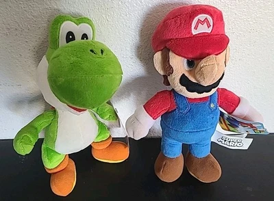 Lot Of 2 Super Mario Brothers 9" Stuffed Plush Mario & Yoshi Jakks Nintendo New - Image 1 of 4