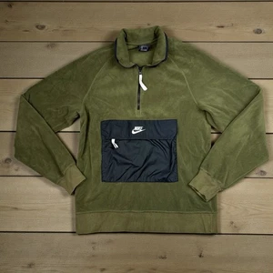 Nike Olive Fleece Pullover Sweater Half Zip Anorak Jacket Mens Sz S CU4455-395 - Picture 1 of 7