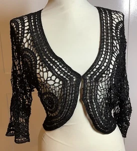 SET 2 Crochet Open Crop Bolero/Shrug & Lace Boho Fairy Cottage Whimsigoth SZ M - Picture 1 of 14