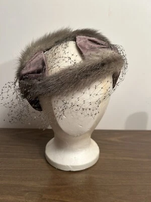 Sombrero velo Darcel exclusivo de colección para mujer años 20 30 40 años 50 60 lazos red piel de visón Foto 1 de 4