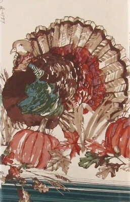 Pavo entre hojas de otoño y calabazas mantel trasero de franela de vinilo 52" cuadrado Foto 1 de 4