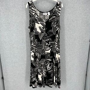 Chicos Travelers Slinky Knit Floral Dress Size L Black White Neutral Layering