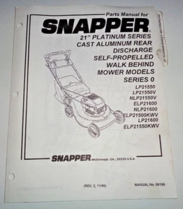 Snapper 21" Series 0 Walk Behind Mower Parts Catalog Manual 11/96 LP21550-21600 - Picture 1 of 3