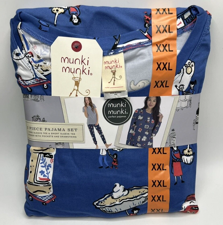 Munki Munki 3-Piece Pajama Set Long & Short Sleeve Tees Joggers Women’s Size XXL