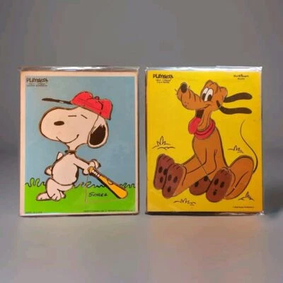 Juego de 2 rompecabezas bandeja madera Playskool Disney 230-17 Snoopy Superstar 190-4 Pluto Foto 1 de 4