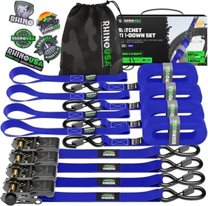 RHINO USA Ratchet Tie down Straps (4PK) - 1,823Lb Guaranteed Max Break Strength, - Picture 1 of 7