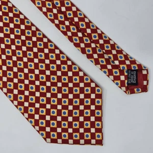 AQUASCUTUM OF LONDON SILK TIE RED WHITE GOLD CHECKERBOARD WOVEN LUXURY 4" X 58" - Picture 1 of 3
