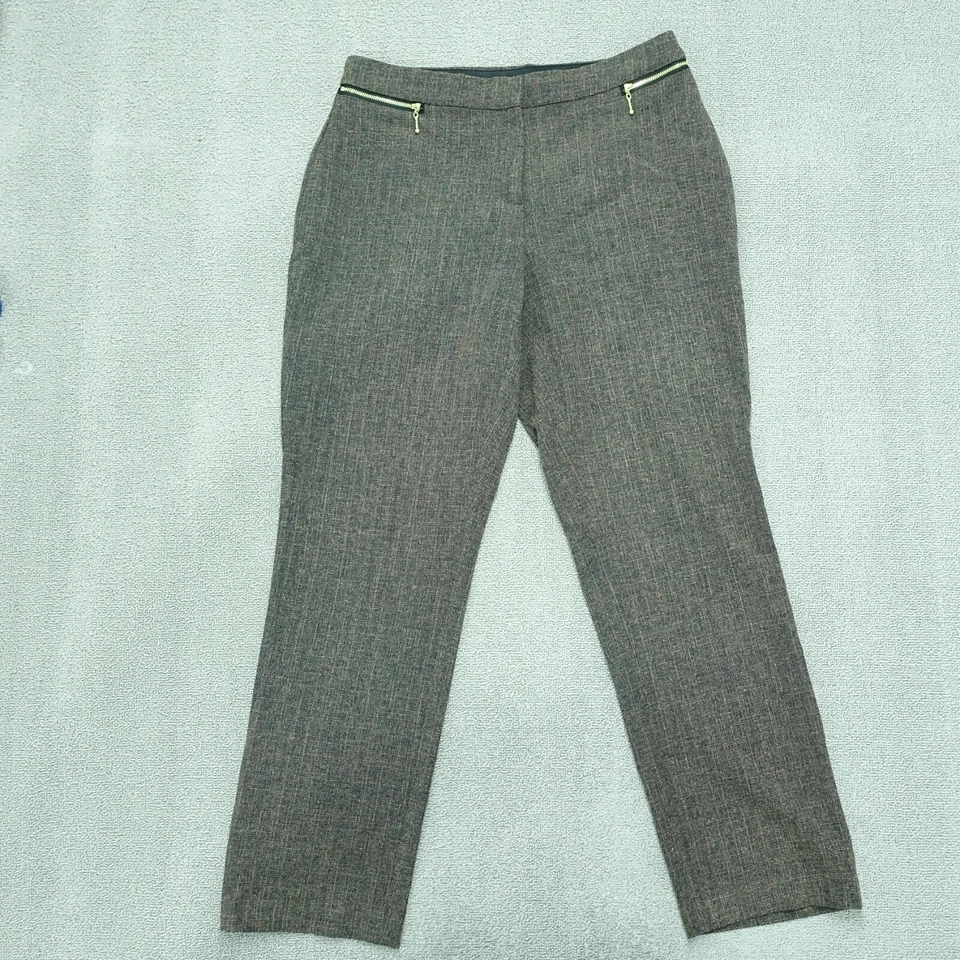 Pantalón de vestir Rafaella para mujer 8 marrón negro a cuadros curvilíneo cómodo cremallera dorada Foto 1 de 4