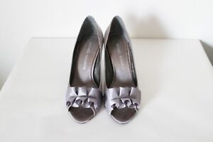 Michael Shannon Satin Gray Ruffle Open Toe High Heels Shoes Size 8