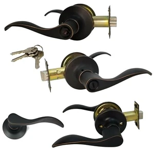 Lever Door Lock All Types Entry Privacy Passage or Stationary ORB Wave Handle - Picture 1 of 30