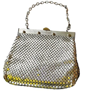 Vintage signed WHITING & DAVIS Co USA Chunky Silver MESH Large Purse Bag Satchel - Picture 1 of 11