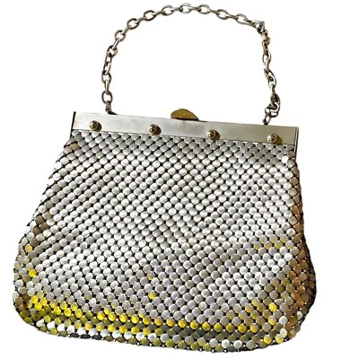 Cartera grande de malla plateada gruesa de colección firmada por WHITING & DAVIS Co EE. UU. Foto 1 de 4