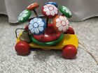 KOUVALIAS Vintage Wooden Pull Along Wood Toy Flower Springy Head With Bell Cart