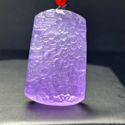 Colgante y collares de paisaje tallado jadeíta púrpura hielo natural real Foto 1 de 4