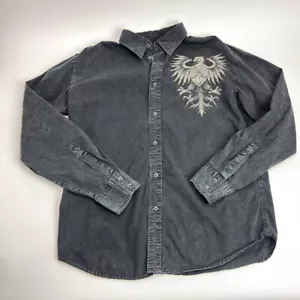 Vintage Y2K Affliction uomo XXL manica lunga nero toppa con bottoni - Foto 1 di 7