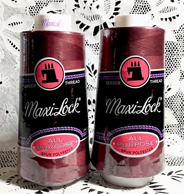 NEW 2 Maroon maxilock 3000Yd spools 100% polyester overlock sewing thread TEX 27 - Image 1 of 3