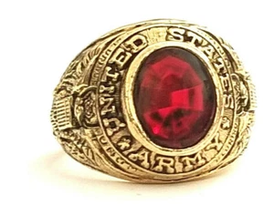 Vintage United States Army Gold Red Stone Ring Size 9 Made in USA - Picture 1 of 10