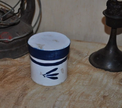 Sm HandPainted By Artist Folk Art Primitive Round Crock Like Colonial/Shaker Box - Image 1 of 3