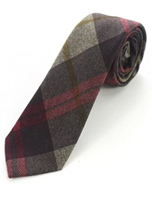  2,4-дюймовый мужской хлопковый узкий галстук в клетку в полоску кашемировый шерстяной галстук бордовый серый - Изображение 1 из 3