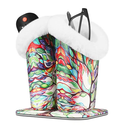 Estuche con soporte para anteojos dobles forrado de felpa de cuero PU con base magnética Foto 1 de 4