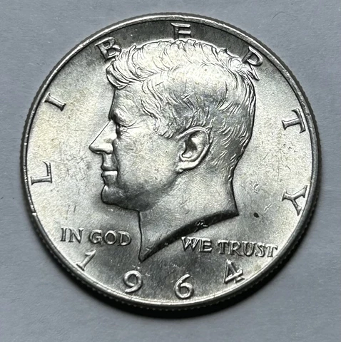 1964 Kennedy Silver Half Dollar About Uncirculated+ 90% Silver US Coin Cover
