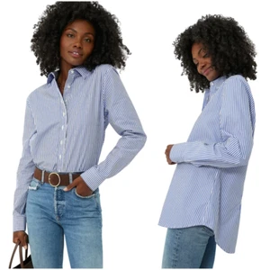 The Shirt by Rochelle Behrens Boyfriend Shirt Tuckernuck M medium blue stripe - Imagen 1 de 11