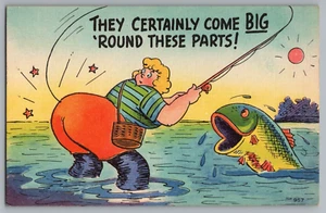 Postcard Comic Fishing Woman - Picture 1 of 2