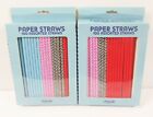 Fine Life 100 Multi colored Paper Straws blue red pink black pattern Lot of 2