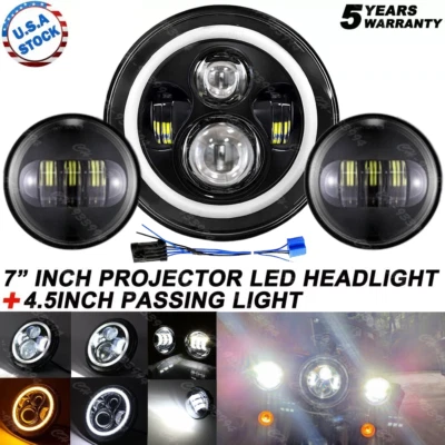 Kit combinado de faros LED 7" + luces antiniebla de 4,5" para Harley Davidson Road King Foto 1 de 4