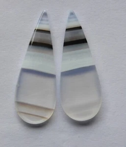 25.30 Ct Natural Banded Agate (37mm X 13mm each) Cabochon Loose Match Pair - Picture 1 of 3