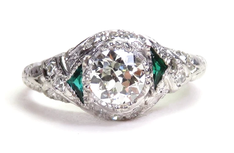 Antiguo anillo de compromiso Art Deco de diamantes de 1920 Plat Pall anillo tamaño 5,5 UK-K1/2 Foto 1 de 4