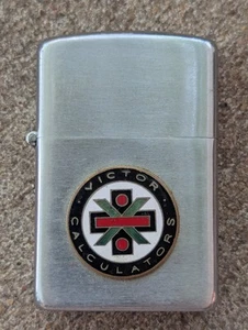 Vintage Halco Windproof Lighter Advertising Victor Calculators Enamel Emblem - Picture 1 of 7