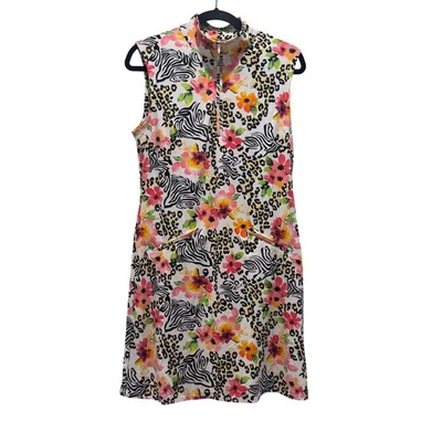 Vestido IBKUL Floral Estampado Animal Sin Mangas Talla M Golf UPF Atlético Cuarto Cremallera Foto 1 de 4