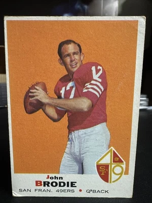1969 TOPPS 足球卡,#249 John Brodie,旧金山 49 人队,状况极佳 — 第 1/4 张图片