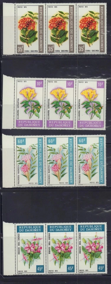 REPUBLIQUE DU DAHOMEY 1975 FLOWERS FLORA STRIP OF 3 SET MICHEL 642-645 MINT MNH - Image 1 of 1