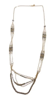 Nuevo LOFT Collar Largo 3 Hilos Cadena Oro Checo Pulido al Fuego Cuentas Estrás Foto 1 de 4