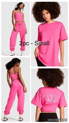 Victoria’s Secret Rosa 2 piezas Rosa Carmín Estrás Corona Brillante Pantalones de Sudadera, Camisa Foto 1 de 4
