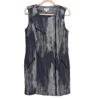 Vestido Vaina Calvin Klein Sin Mangas Mujer Talla 10 Gris Mármol Cremallera Asimétrica Foto 1 de 4