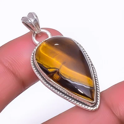 Yellow Tiger Eye 925 Sterling Silver Pendant 1.64" P973027, Christmas Gift - Image 1 of 4