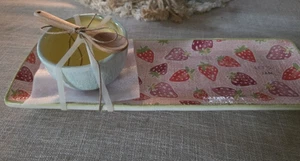 Mud Pie 3- Piece Strawberry Appetizer Set Tray & Dip Set Wooden Spoon Let's Jam - Picture 1 of 20