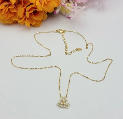 AV 925 из чистого серебра позолоченный белый кристалл цветок ожерелье 18» Adj. Изящный - Изображение 1 из 4