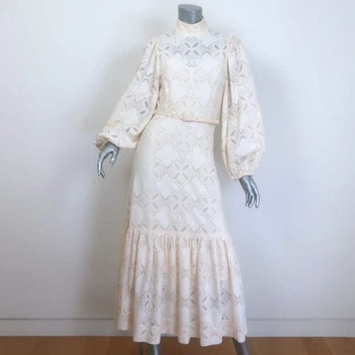 Vestido midi Zimmermann rítmico renda gola alta com cinto marfim tamanho 0 - Imagem 1 de 4