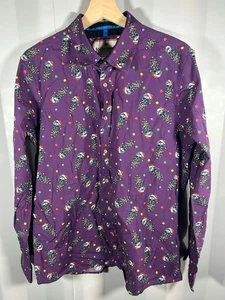 Joe Browns Camicia Uomo Natale Stampa Teschio Viola Festiva Manica Lunga M - Foto 1 di 9