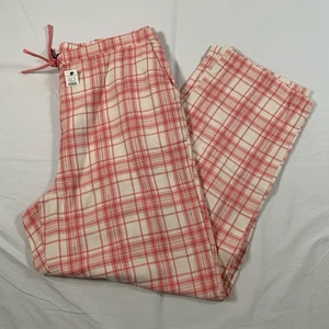 NWT Talbots Size L Pink Plaid Pull on Flannel Pajama Pants Lounge Lightweight - Picture 1 of 12