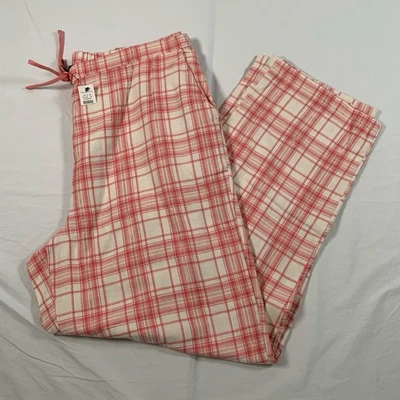 NWT Talbots Size L Pink Plaid Pull on Flannel Pajama Pants Lounge Lightweight - Image 1 of 4