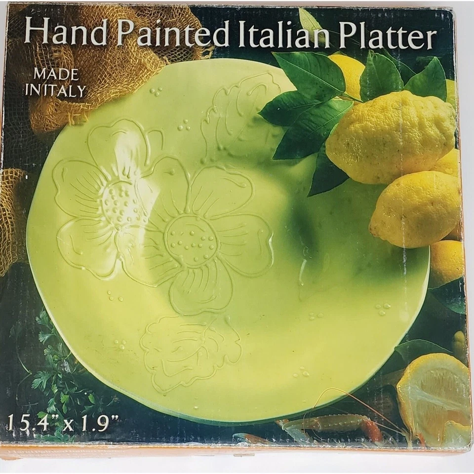 Sole Di Toscana Hand-Made/Painted in Italy Green Monochromatic Serving Platter - Image 1 of 4