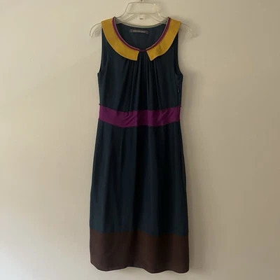 Vestido Vaina Boden Peter Pan Cuello Seda Para Mujer 2 Azul Amarillo Mod Sin Mangas Foto 1 de 4