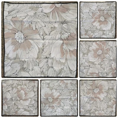 Juego de 6 Servilletas de Tela, Gris y Beige Abstracto Floral Cuadrado 16.5" x 16.5" Usado en Excelente Condición Foto 1 de 4